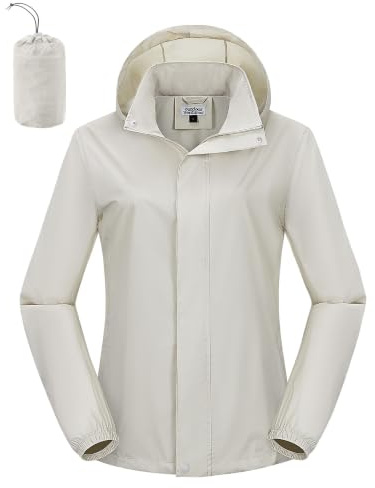 Outdoor Ventures Women's Raincoat Waterproof Rain Jacket Foldaway Hood | Lightweight Packable Windbreaker, Cycling Jacket, Functional Coat with Stowaway Hood, Inner Pockets for Golf, Walking, Hiking