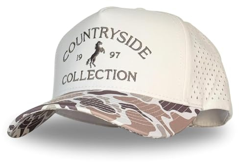 Athletic Trucker Golf Hat | Performance Mens 5 Panel Hat | Cool Breathable Waterproof Sweat Proof Workout Running Cap | Golf A Frame Rope | Snapback Adjustable Hat (Countryside Collection | Duck Camo)