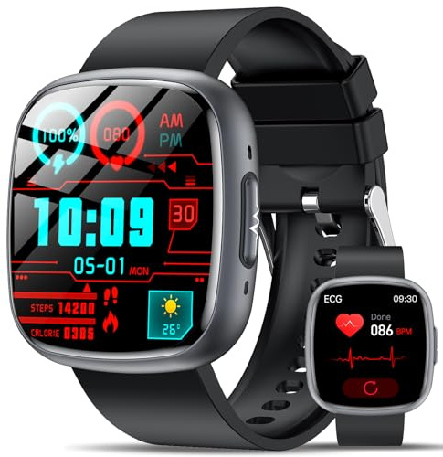 Lgnitek Smartwatch con ECG/𝐆li𝐜𝐞𝐦𝐢𝐚/HRV/BMI/Acido Urico, Orologio Saluta 1.75'' AMOLED, 24H Pressione Sanguigna/SpO2/Temperatura/Sonno/cardiofrequenzimetro, Contapassi IP68, Per Android/iOS