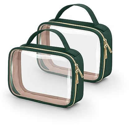 HELZOI TSA Approved Toiletry Bag, 2 Pack Clear Makeup Bags with Handles, Quart Size Toiletry Bags, PVC Cosmetic Bags for Women and Men, Carry on Airport Airline Compliant Bag(Green)