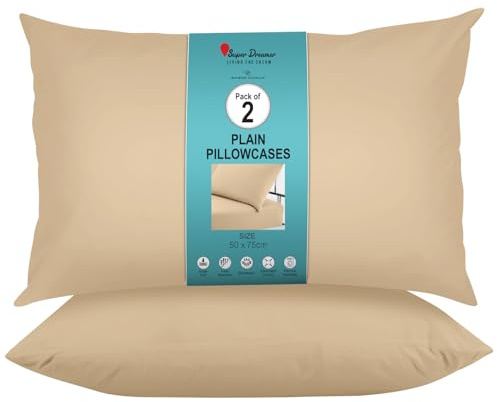 GC GAVENO CAVAILIA Microfiber Pillow Case 2 Pairs - Housewife Pillowcases - Plain Dyed Soft & Breathable Covers - Standard Size 75x50 cm - Wrinkle & Fade Resistant Machine Washable Bedding - Beige
