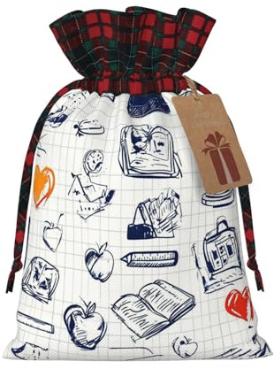 Sacchetti natalizi con coulisse, per caramelle, snack, regali, stampa con contorno scuro