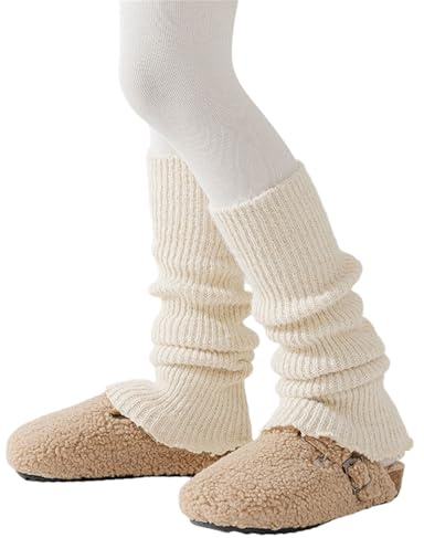 Ldabrye Calze scaldamuscoli lavorati a maglia per bambini Autunno Inverno Ragazze 3-13 Anni Traspirante Crochet Calze Allentate Outdoor Bambini Scaldamuscoli, Beige, Taglia unica