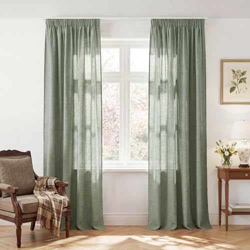 PONY DANCE Leinenoptik Gardinen Salbeigrün 2er Set H245 x B140 cm