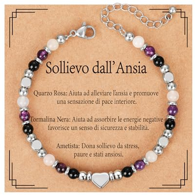 Bracciale quarzo rosa ametista tormalina nera sollievo ansia stress donna Ideale regalo per festa della mamma e anniversario adatto per mamma moglie e amica
