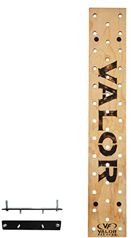 Valor Fitness Wood Peg Board for Wall Climbing – 70 Exercise Board with 38 Holes & 2 Hand Pegs for Upper Body Strength, Rock Climbing, Cross Training, Home Gym Fitness Equipment