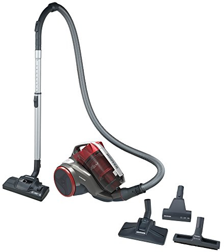 Hoover Khross KS50PET Aspirador sin Bolsa, Multiciclónico, Cepillo Pelo Mascota, Alfombras, Parquet, Accesorios a Bordo, Filtro EPA, 1.8L, 78dB, 550 W, Cable 7.5m, Plástico, Marrón/ Rojo/ Gris