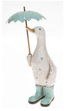 David's Dekofigur Ente im Shabby-Chic-Stil, gepunktet, mit Regenschirm und Gummistiefeln (Aqua)