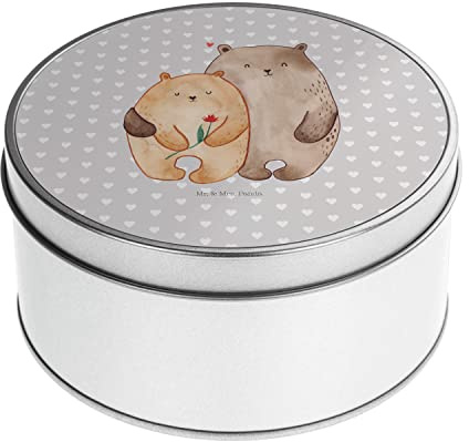 Mr. & Mrs. Panda Blechdose rund Bären Liebe - Geschenk, Umarmung, Bärchen, verknallt, Freund, Metallbox, Metallboxen, Vorratsdose, Metallkiste mit