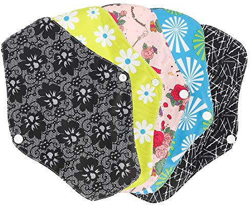 Reusable Sanitary Towels Pads, 5 Pcs 25.5cm x 18cm Panty Liners Bamboo Hygiene Cloth Menstrual Sanitary Pads, Women Day and Night Sanitary Napkin, Washable Menstrual Cloth