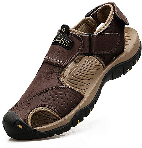 visionreast Mens Closed Toe Fisherman Leather Sandals Outdoor Hiking Beach Sandals Athletic Water Shoes