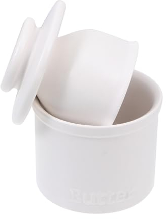 BESTonZON Porzellan Butter Keeper Crock Französisch Butter Dish mit Deckel Keramik Butter Container Sauce Gericht Platte Butter Keeper für Weiche Butter East West Coast Butter Weiß