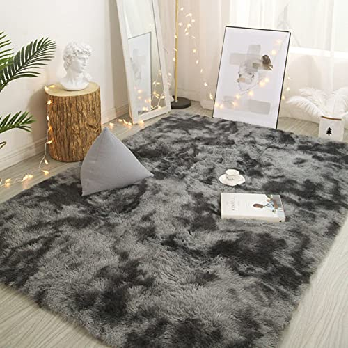 NIULAA Hochflor Teppich 120x160 Dunkelgrau Modern Flauschig Weich Teppich Groß für Wohnzimmer Deko Schlafzimmer Flur Läufer Outdoor Carpet Langflor Fellteppich Kunstfell Shaggy Einfarbig Bettvorleger