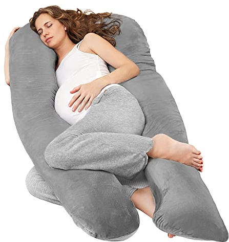 Nuliie Pregnancy Pillow for Sleeping, U Shaped Full Body Pillow Pregnancy Pillows, Maternity Pillow Support for Back, Hips, Legs for Pregnant Women, With Washable Velvet Cover (Grey)