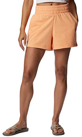 Columbia Logo III - Pantalón Corto de Rizo francés para Mujer, Logotipo de melocotón/Geranio Salvaje, Talla S