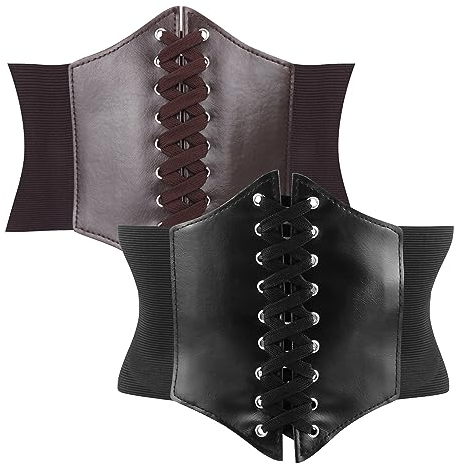 YiliYa Damen Schnürkorsett,2 Stücke Steampunk Korsett Gürtel Retro Breite Korsett Gürtel Elastischer Gürtel Gebunden Gebundener Waspie Taille Gürtel Elastischen Breiten Band Hüftgurt für Damen