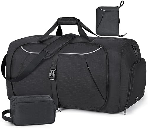Faltbare Reisetasche 65L 80L 100L Große Leichte Sporttasche mit Schuhfach für Herren Damen Weekender Tasche Reisegepäcktasche für Reisen,Gym, Urlaub und Camping,Grau