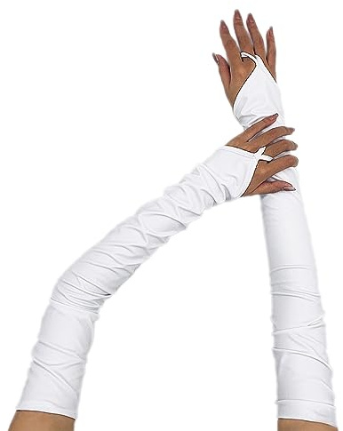 Guanti lunghi in pelle laccata, 55 cm, senza dita, da donna, sexy, rivestiti, guanti da sera, per matrimoni, balli, tea party, accessori per abbigliamento, colore bianco, bianco, Taglia unica