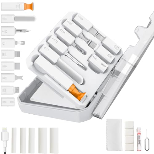 JiaTeums Telefon Handy Reinigungsset, 14 in 1 Reparierbarer Handy-Ladeanschluss Ladekabel, Zur Reinigung von Mobiltelefonen, Kopfhörern, Tablets Weiß