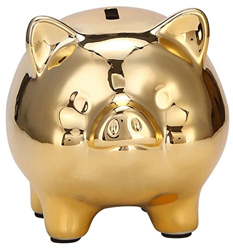 Giyofom Tirelire en CéRamique Or Cochon Tirelire Mignonne Tirelire Ameublement CréAtif DéCoration de Cochon Chanceux, Cochon d'or