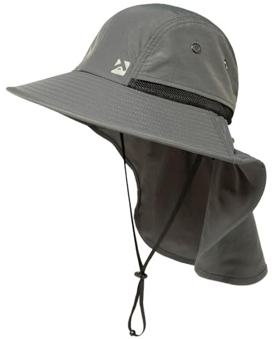 TOP-EX Waterproof Sun Hat Men's Wide Brim Sun Protection Outdoor Trekking Hat with Neck Protection Safari Summer Foldable Dark Grey M/L
