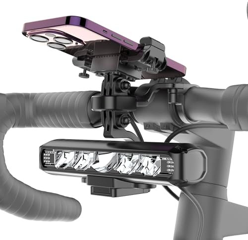 UPPEL Fahrradlicht + Handyhalterung Fahrrad 2 in 1 USB C Ladeanschluss 8000mah 2600 Lumens 5 LEDs 4-Lichtmodi Led Fahrradlich Vorne und Fahrrad Handyhalterung Einfache Installation für Nacht Reiten