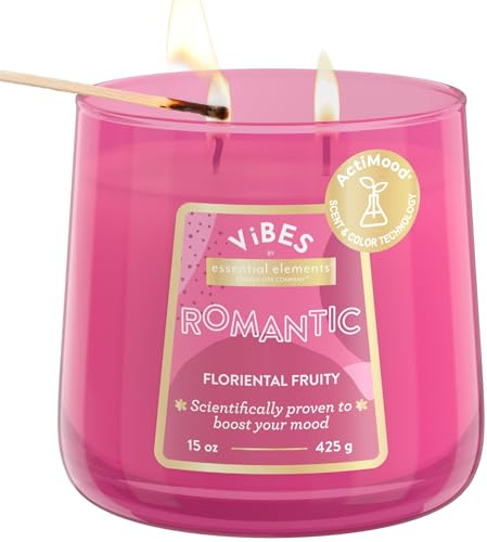 Candle-Lite Vibes Floriental Fruity Mood-Enhancing Scented Candles, 15 oz Jar, Aromatherapy, Proudly Poured in the USA, 2-Wick, 86 Hours Burn Time, Perfect Relaxation Gift