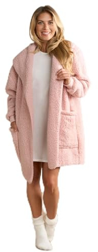 OHS Blush Pink Cardigan Women, Mothers Day Gifts Super Soft Warm Teddy Fleece Jacket Women Wrap Style Long Sleeve Womens Fleece with Pockets Cardigan Coat for Casual Wear or Lounging, L/XL