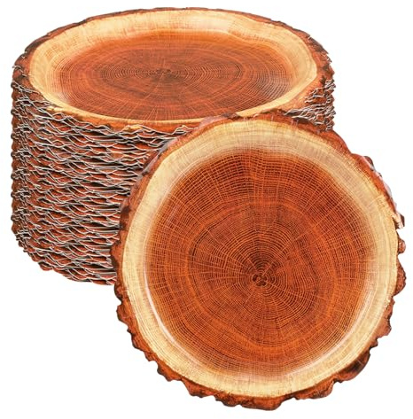 FULJOOY 120 Pcs Rustic Wood Grain Dessert Paper Plate 9Natural Farmhouse Wood Slice Paper Dessert Plates Camping Wood Grain Slice Service Trays for Camping Hunting Lumberjack Birthday Party Supplies