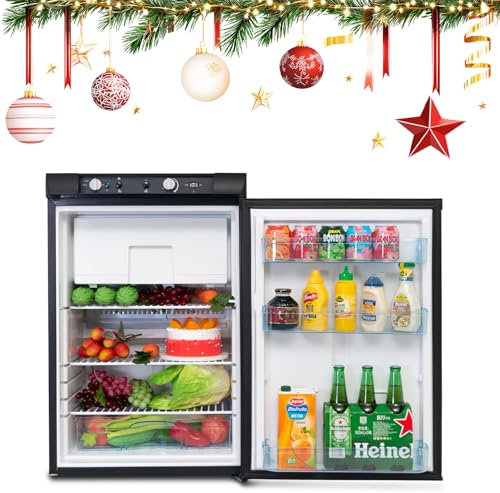 Smad Frigorifero Trivalente per Camper, 100L, Frigo 12V 220V Gas con Congelatore, Frigorifero a Gas per Camper, Caravana, Casa, Mobile-Home, Chalet, Cabanon, Nero