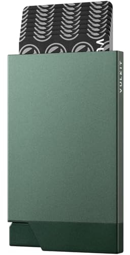 VULKIT kortfodral män metall kreditkortsfodral damer RFID skydd smalt kort fodral popup-plånbok för 5–8 kort, Nymidnattsgrön, Standard, Minimalistisk