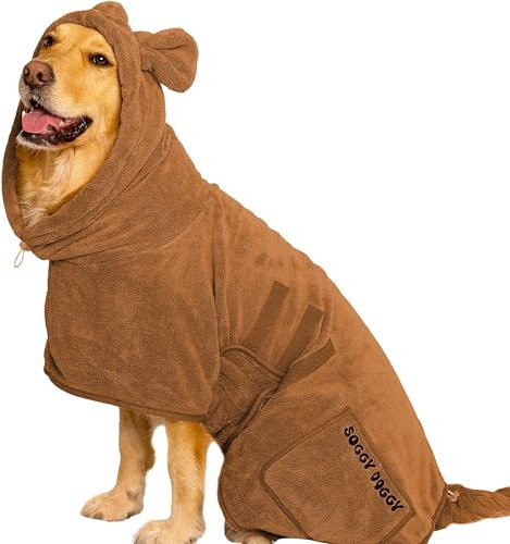SOGGYDOGGY UK: Luxuriöser Hunde-Trockenmantel, super saugfähiger Mikrofaser-Hundemantel mit Kapuze, schnell trocknend in Minuten, dicker und weicher Bademantel – Bad, Bräutigam und Reisen, bedeckt die