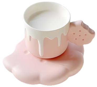 Kreativ kaffekopp med kaka och fat, Keramikkopp, Söt frukostmjölkkopp, Mugg för kaffe, te, mjölk 250 ml
