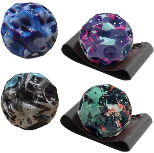 4 PCS Camouflage Bouncy Moon Ball Set, 2 Pieces with Lanyards & 2 Pieces Without, High Elastic High Bouncing Balls, Durable Space Style Balls for Outdoor Sports, Daily Training & Tactile Stress Relief