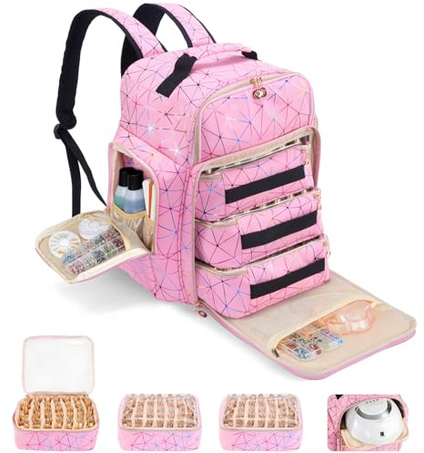 Hautton Grand Organisateur Transport de Vernis à Ongles, Sac Rangement Manucure et Lampe Sécheuse à Ongles Contenant 126 Flacons, Étui Voyage Onglerie Professionnel Robuste -Rose