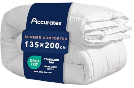 ACCURATEX Edredón Ligero de 135 × 200 cm, Ropa de Cama de Verano, 250 g/m², Suave y Transpirable, edredón Acolchado con 8 Trabillas, Color Blanco