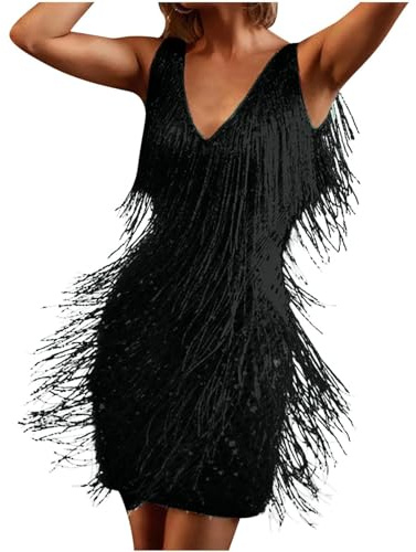 Vestidos de verano para mujer, cuello en V, sin mangas, falda lápiz con flecos, falda midi informal, sólido, elegante, vestido de fiesta, vestido negro, corto, elegante, Negro , S