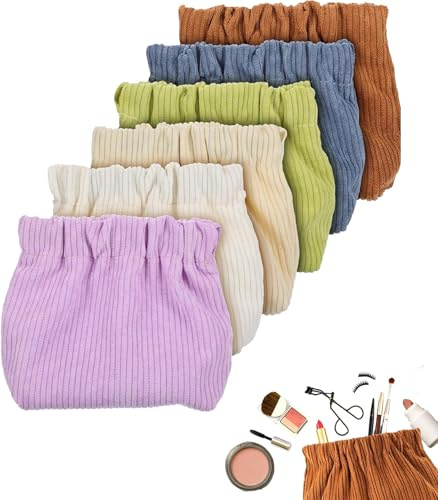 JIETUWYONG 6 Packs Corduroy Elastic Hair Tie Organizer Bag, Portable Travel Elastic Storage Bags for Purse, 5.1 x 1.96 x 5.1In Hair Accessories Organizer Corduroy Makeup Bag