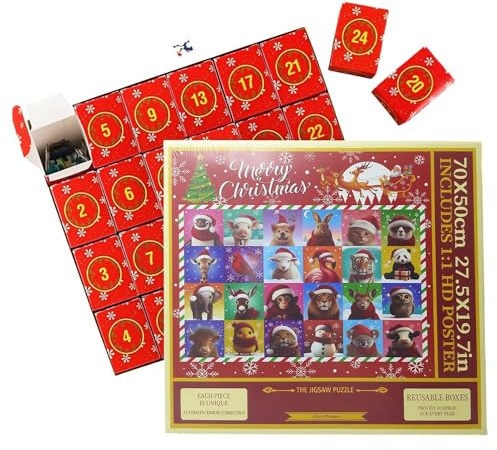 Adventskalender pussel - pedagogiskt leksaksset, 24 dagars djurnedräkning | Interaktivt familjespel för tonåringar, vuxna, par, syskon, vänner, kamrat