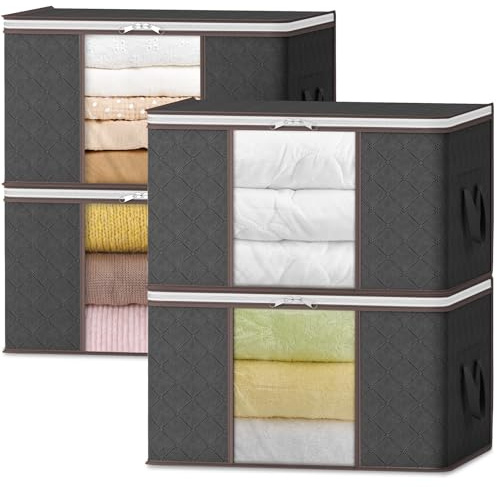 Lifewit Scatole per Vestiti, Scatole per Armadio, Contenitori Sottoletto, Contenitori per Armadio Salvaspazio per Indumenti, Coperte, Biancheria da Letto, Grigio, 50 L, 4 Pezzi