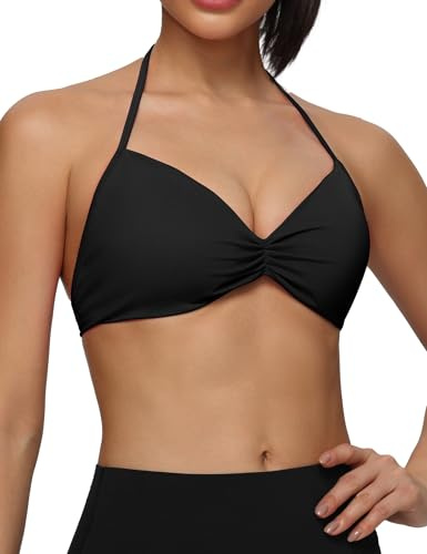OLAIRE Halter Sports Bra for Women Padded Adjustable Strappy Bralettes Open Back Low Impact Yoga Gym Bras Casual Crop Top