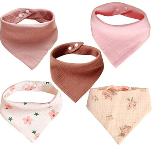 Vhtanop Lot de 5 bavoirs triangulaires en mousseline pour bébé