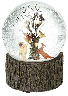 Heaven Sends Woodland Animals Scene Musical Snow Globe on a Decorative Wood Effect Base