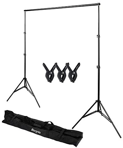 Bonnlo 2m x 3m Backdrop Stand Background Stand with Carry Bag & 3 Clamps for Party, Babyshower, Photography Photo Video Studio