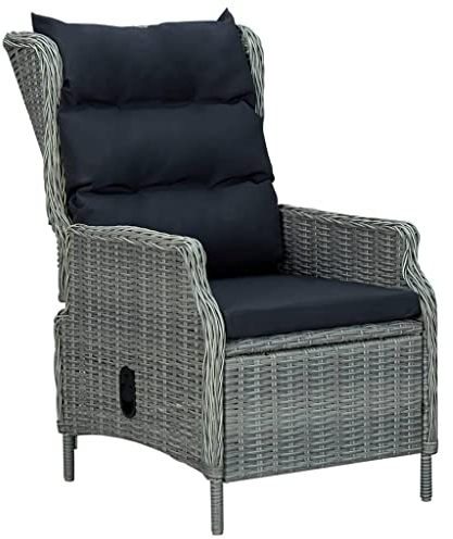 vidaXL Gartensessel Verstellbar mit Auflagen Liegefunktion Geflechtsessel Sessel Gartenstuhl Stuhl Gartenmöbel Rattansessel Poly Rattan Hellgrau