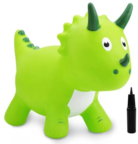 U&C Planet Hüpftier für Kinder, Dinosaurier Hüpfer mit Pumpe, aufblasbares Hüpfspielzeug, Dino Sprungpferd Weihnachten Geburtstag Geschenk für Kinder 1-6 Jahre alt Indoor und Outdoor