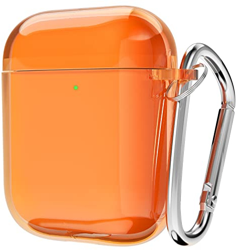 Svanove Clear Airpods Case (1st/2nd), Transparent Silicone Cover, Neon Orange