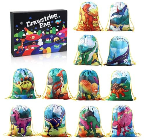 Partytüten für Kinder, Dinosaurier-Tüten, 12 Stück, bunte Dinosaurier-Geburtstagstüten, Candybar-Tüten, Handgepäcktaschen für Weihnachten, Party, Feier, Geburtstage für Jungen und Mädchen