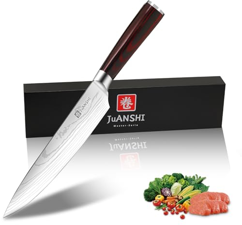 JUANSHI® Kochmesser Profi Messer 20 cm klinge- Asiatisches Messer Hochwertiges Edelstahl-Küchenmesser mit Pakkaholzgriff Sushi Messer Sashimi Messer in Geschenkbox