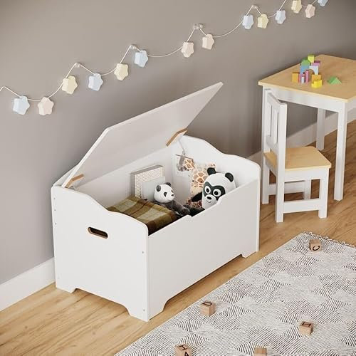 URBNLIVING Ottoman Wooden Storage Chest Bench Stool Seat Trunk Toy Box Bedding Blanket Lid Suitable for Living Room, Bedroom (White)